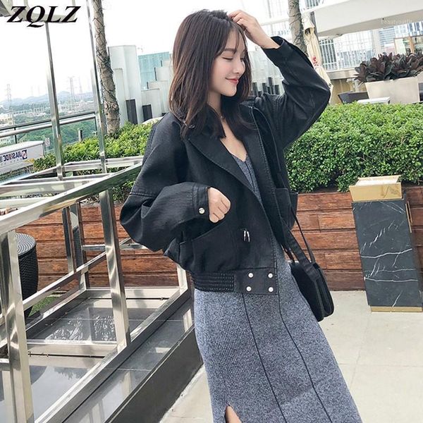 

faux leather jacket women 2021 loose punk motorcycle ladies short coats pu moto biker women's autumn coat overcoat &, Black