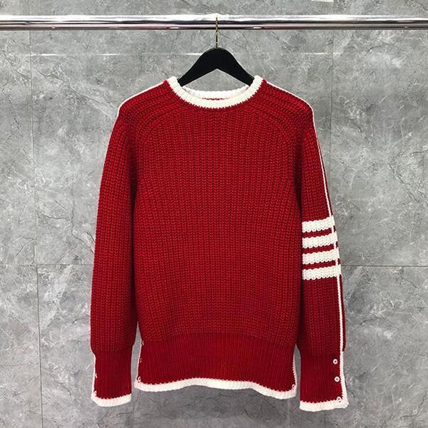 

men's sweaters 2021 men's and women's fashion brand sweaters, red tight round neck pullovers, striped wool clothes, winter th, White;black