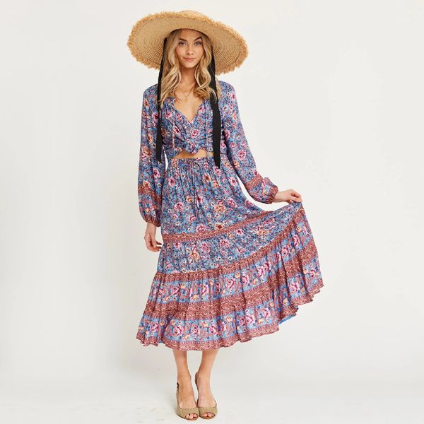 

2 pieces vintage v-neck short sleeve ruffled tassel summer dress for women clothes blue cotton tunic boho print maxi dress a603 210416, White;black