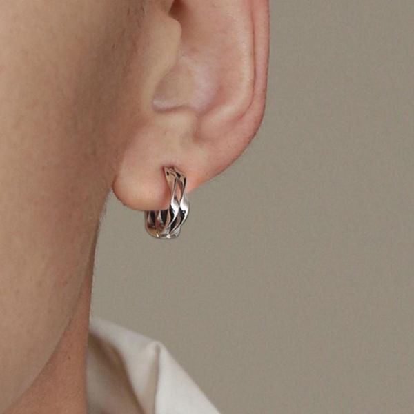 

hoop & huggie plated s925 silver color jewelry custom earrings personalized men's wave hip hop trend boys ear for man, Golden;silver