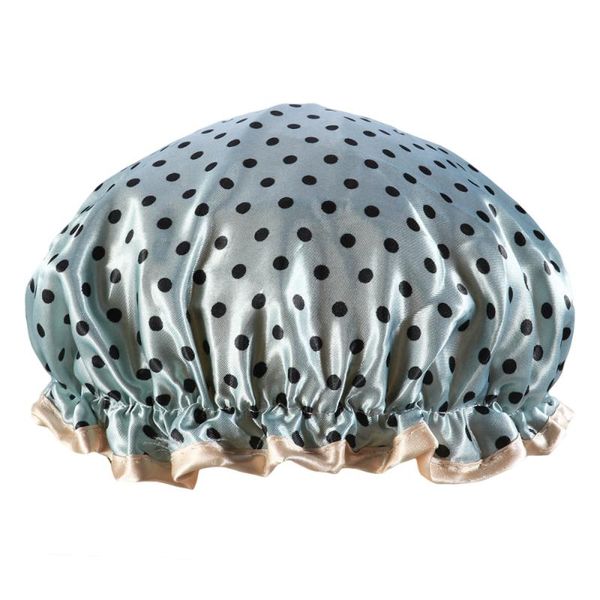 

1pc double layer shower cap bath hat beautiful thicken double-deck for girl woman lady (sky-blue) caps