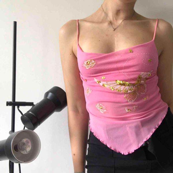 

women's tanks & camis butterfly embroidery irregular hem cami sleeveless spaghetti strap cropped y2k aesthetic women stre, White
