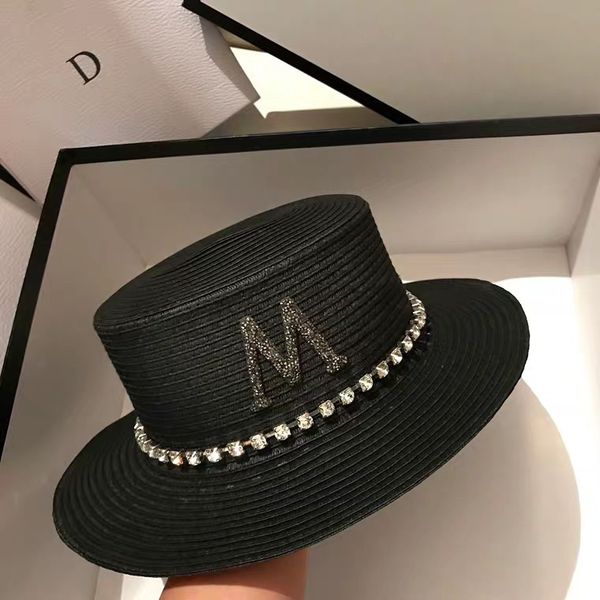 

summer new fashion drill  standard flat hat network red anchor versatile straw hat designer simple sun hat girl, Blue;gray