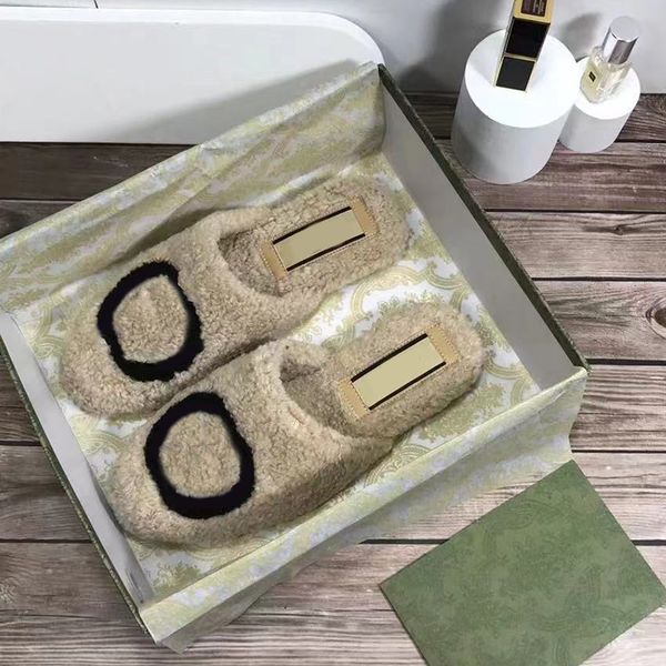 

100% luxury designer slipper wool slide natural sheepskin fur slippers fashion autumn and winter slippers women warm indoor slippers soft er, Black