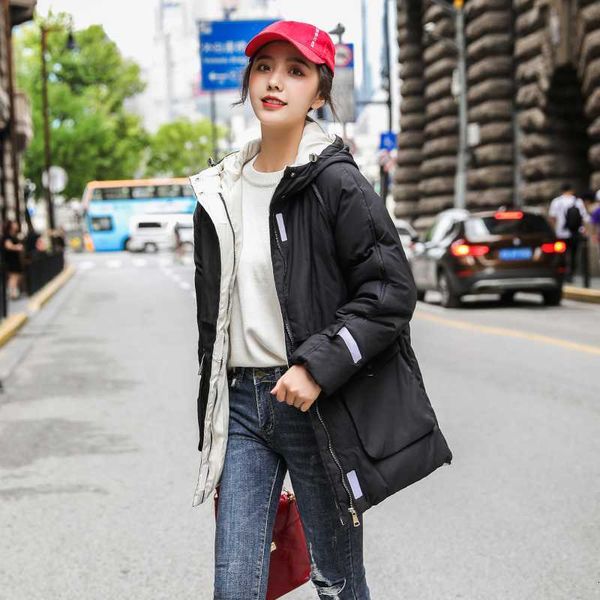 

women's down & parkas korean style women long jacket winter solid hooded slim warm coat femme plus size casual outwear ropa invierno mu, Black