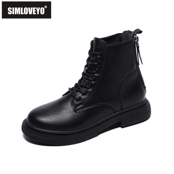 

boots simloveyo women ankle 2021 round toe platform 3cm zip motorcycle simple short plush size 40 stylish winter b2159, Black