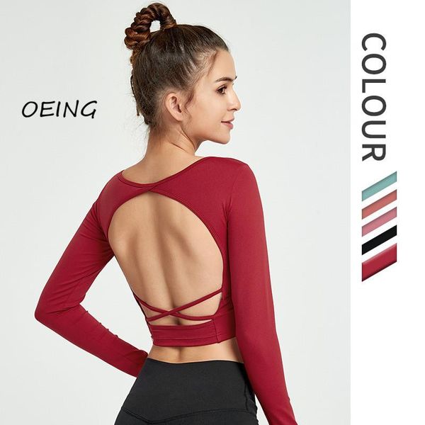 

yoga outfit entgoing open back women seamless long sleeve gym crop workout