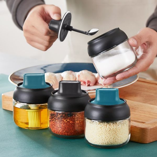 Barattolo da cucina Barattoli per spezie con coperchio Saliera Pepiera Set Organizzatore di condimenti Contenitori per bottiglie di olio di salsa Conservazione