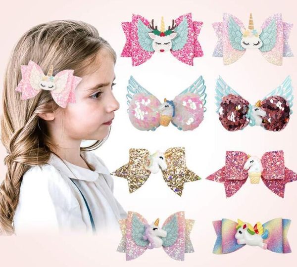

new elk unicorn hairpin bright powder artificial leather children's wing bow baby headdress gc445, Slivery;white