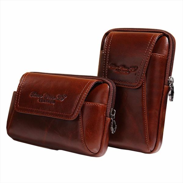 

men oil wax leather vintage travel cell mobile phone case cover belt pouch purse fanny pack waist bag packet