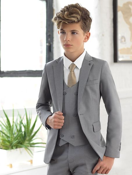 

men's suits & blazers light grey notch lapel kids for wedding children groom wear 3 pieces set boy's formal prom (jacket+pants+ve, White;black