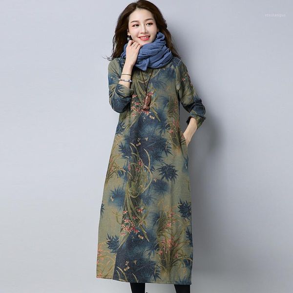 

casual dresses woolen 2021 women's red dress female turtleneck thick autumn winter print vintage loose vestidos wxf652, Black;gray