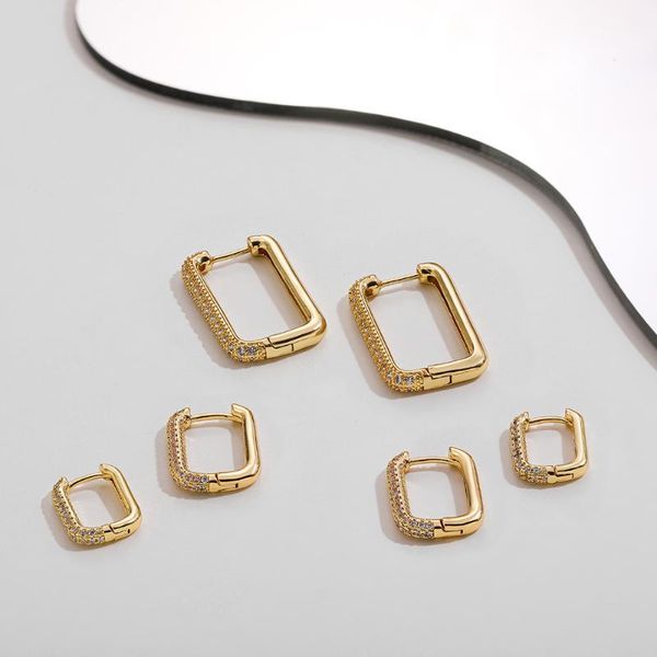 

hoop & huggie trendy geometric square cubic zirconia earrings for women simple design gold color metal fashion jewelry gifts, Golden;silver
