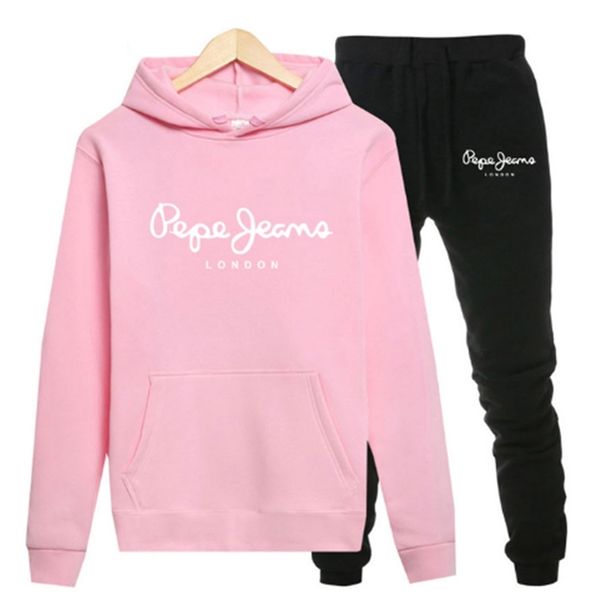 

2021 tracksuit women 2 piece print hoodies + pants sportwear women's sports suit hooded sweatshirt set female winter clothes, Black