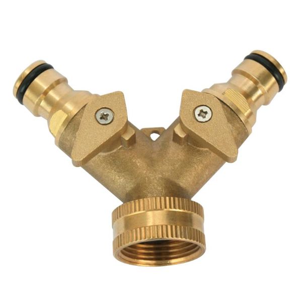 

watering equipments good quality 3/4 inch 2 way splitter brass water hose tap quick connector with valve gardening irrigation tool