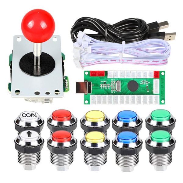 

game controllers & joysticks arcade diy kit usb encoder to pc joystick chrome plated led buttons 1 player coin button for mame raspberry pi
