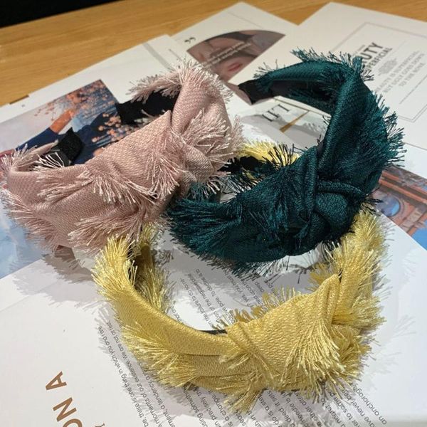 

hair accessories 1 pcs sweet tassel center knotted hoop wide vintage solid color hairband for women fashion headband tiara tools, Slivery;white