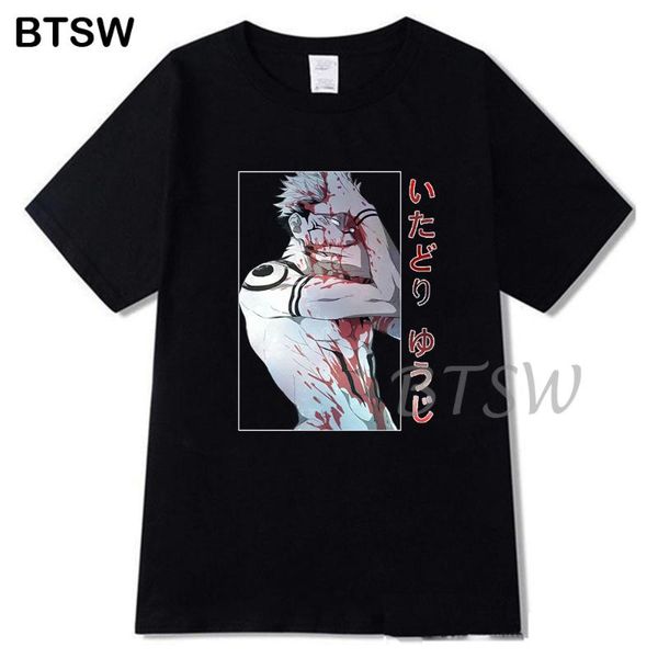

men's t-shirts japanese anime jujutsu kaisen t shirt men kawaii summer yuji itadori graphic tees cool cartoon t-shirt female, White;black