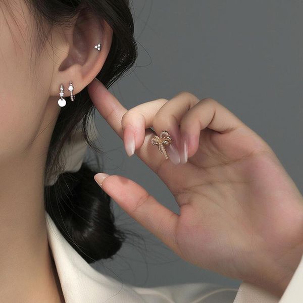 

stud 925 sterling silver ear studs for women trendy simple temperament zircon small round piece pendant earrings 2021, Golden;silver