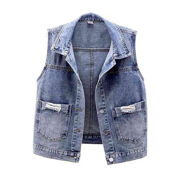 

women's vests fashion denim spring sleeveless jacket pocket waistcoat plus size hole short jeans tide 3xl g020 ni68, Black;white