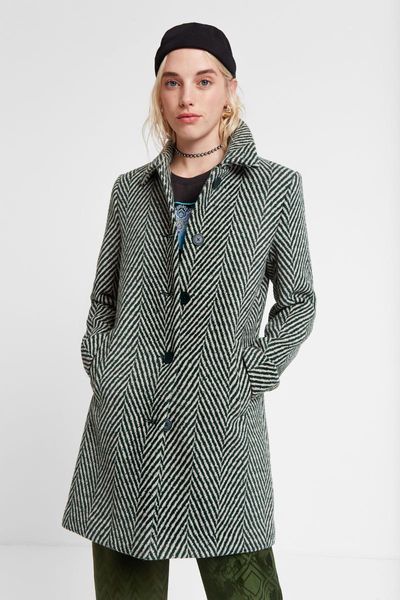 

women's wool & blends spanish autumn and winter clothing retro modern striped jacquard coat, Black