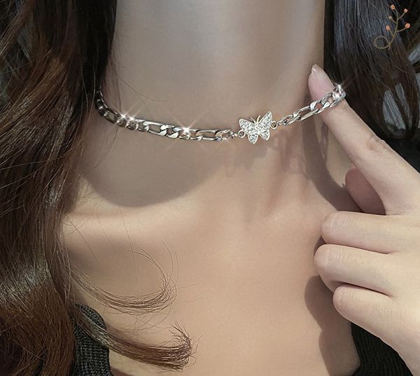 

with crystal butterfly 2021 women choker necklace luxury girls chokcer pendants, Silver