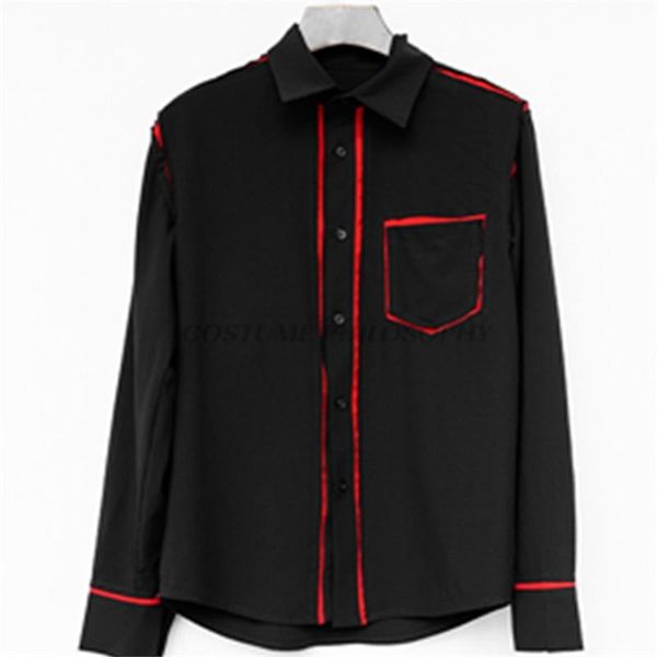 

men's casual shirts [customization] 2021 original design red and black stitching fashion burr trimming tailoring, White;black