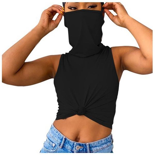 

solid womens women shirts casual color sleeveless vest with mask shirt plus size female summer cropped for streetwear, White