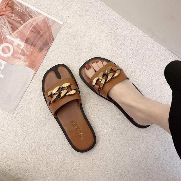 

summer european and american fashion metal chain slippers for beach shoes women, Black