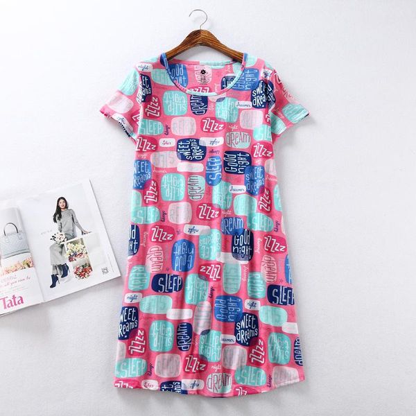 

women's sleepwear women nightgown cotton sleepshirt sleepdress home wear print nightshirt short nightwear intimate lingerie robe gown, Black;red