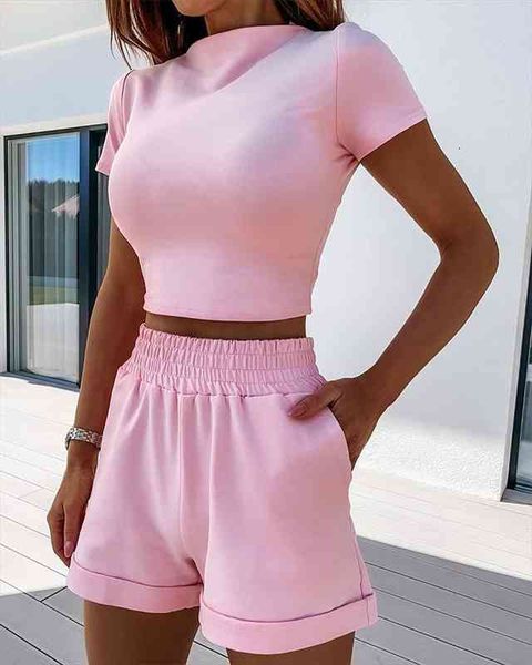 

summer women short casual two piece clothing tracksuit pockets loose shorts set female o-neck casual sets, White;black
