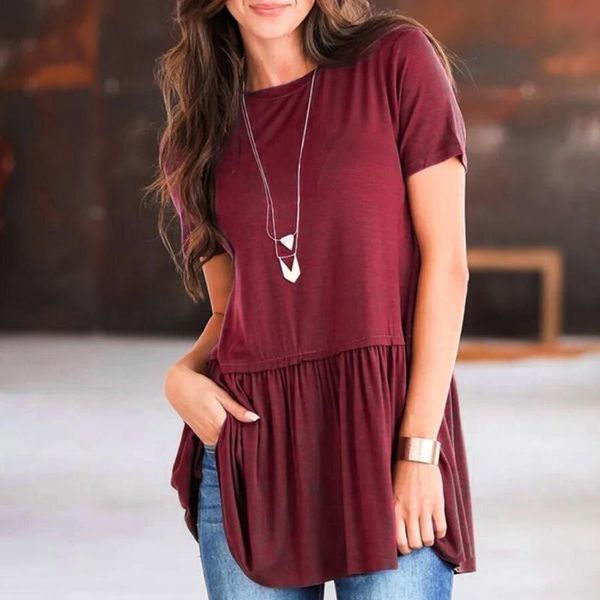 

women's blouses & shirts fashion patchwork blouse pleated loose o-neck tee tunic casual summer ladies female women short sleeve blu, White