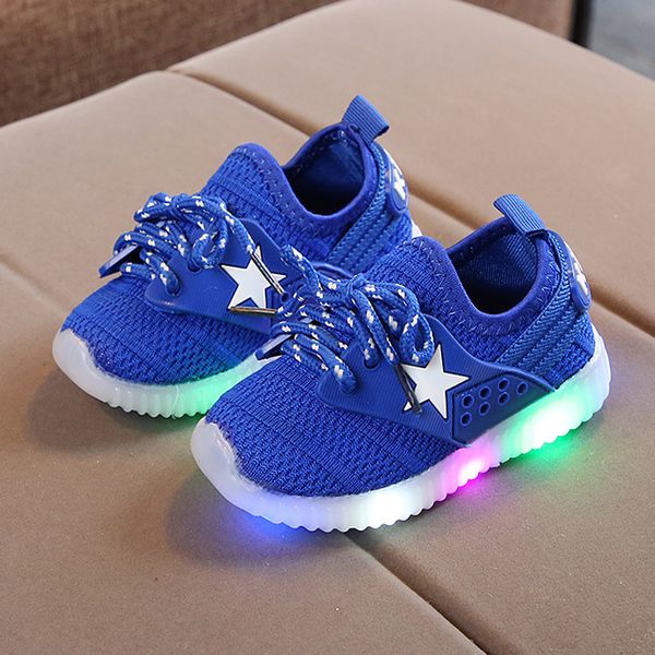 

led sneakers shoes kids autumn toddler sport shoes air mesh girl boys running shoes star light up tenis infantil, Black;red