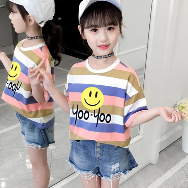

girls babys kids t-shirt boys jacket outwear 2022 stripe spring summer toddler pullover short sleeve cotton childrens clot, White;black