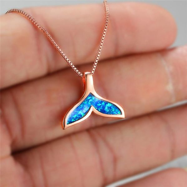 

pendant necklaces rose gold silver color chain necklace cute bridal fishtail wedding dainty female blue opal for women
