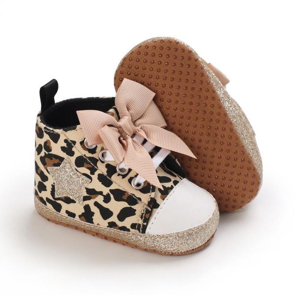 

first walkers spring autumn tenis shoes fashion leopard bow tie girls princess sneakers infant crib canvas