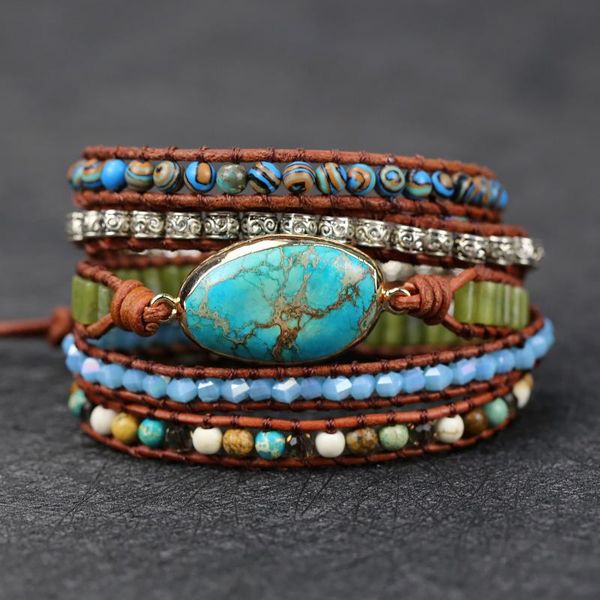 

unique mixed natural stones charm 5 strands wrap bracelets for women and men handmade boho jewelry gift drop tennis, Golden;silver