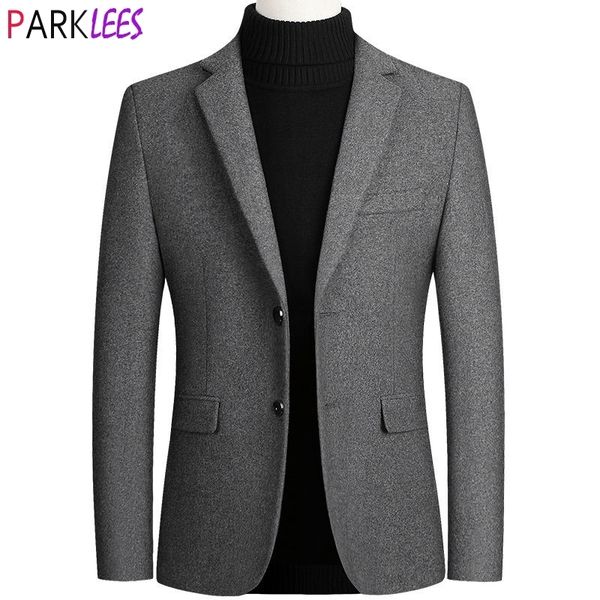 

gray business formal woolen blazer jacket male single breasted slim fit mens cashmere blazers casual warm tweed suit jacket coat 210522, White;black