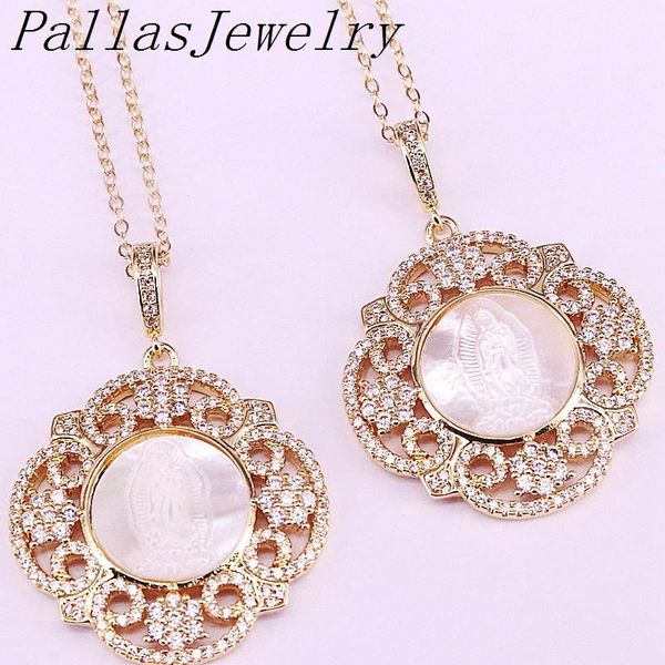 

pendant necklaces 5pcs trendy gold color cubic zirconia jewelry cz micro pave jesus shell necklace, Silver