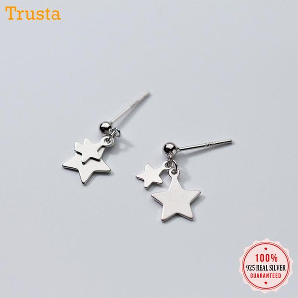 

stud trustdavis 100% 925 solid real sterling silver star sheet earrings gift for women teen girls kids lady jewelry da186, Golden;silver