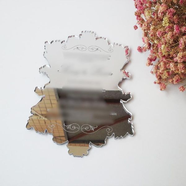 

greeting cards sample order for 5*7inch vintage leaf shape silver mirror acrylic wedding invitation card