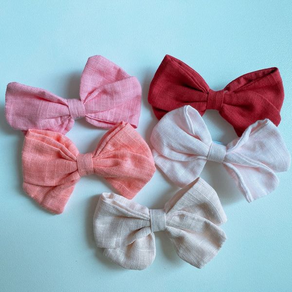 

3.5" baby solid cotton bowknot hair clips handmade bow kid girls hairpins newborn bows barrettes child hair accessories, Slivery;white