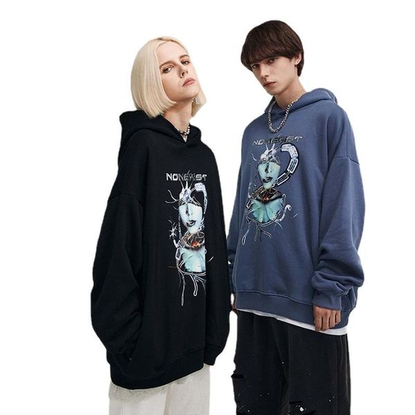 

men's hoodies & sweatshirts star actual shooting models 2021 autumn and winter printing personality high street hooded sweater men, Black