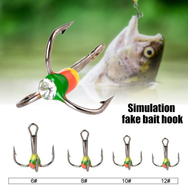 

5pcs/pack high carbon steel winter ice fishing hooks overturned barbed trebles with diamond eye tackle