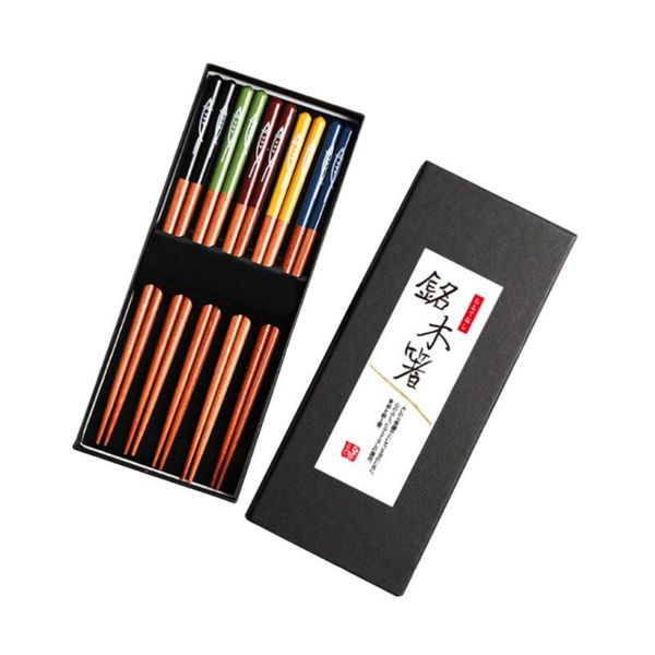 

chopsticks 5 pairs japanese style set natural wooden with gift box