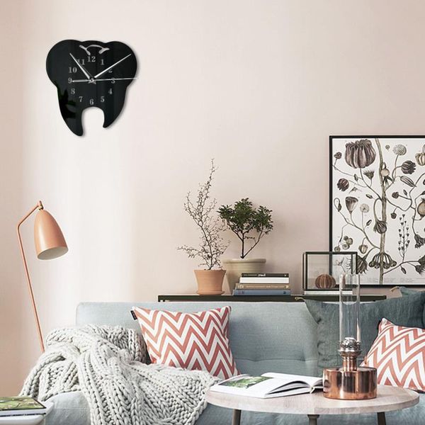 

wall clocks acrylic mirror large clock fun cartoon tooth shape mute diy living room study home decoration