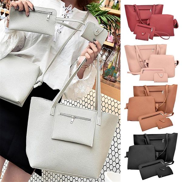 

diaper bags 4pcs woman bag set fashion female handbag solid color four-piece leather shoulder tote messenger coin purse flap wallet