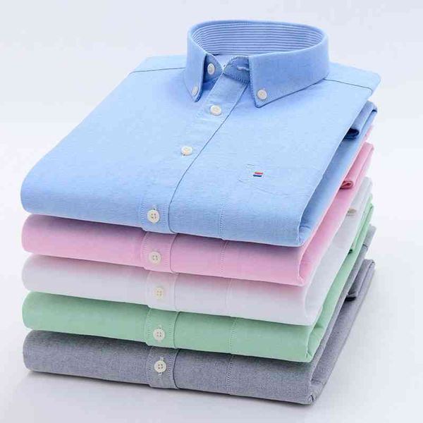 

size 8xl oxford shirt for mens long sleeve cotton casual dress shirts male solid plaid chest pocket regular-fit man social shirt 210331, White;black