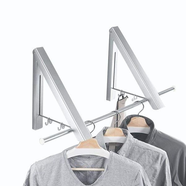 

hangers & racks clothes hanger invisible foldable aluminum folding drying rack towel stand with 2 shelves space-saving