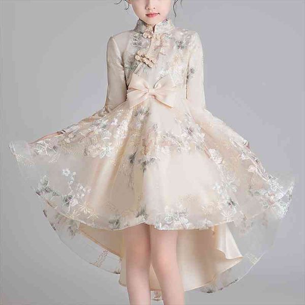 

chinese asian design kids dress for girls tailing buckle chinese style elegant year princess children party dress, Red;yellow